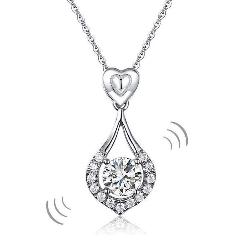 Dancing Stone Heart Tear Drop Pendant Necklace 925 Sterling Silver