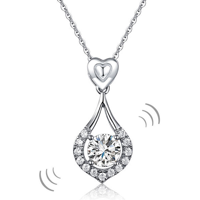Dancing Stone Heart Tear Drop Pendant Necklace 925 Sterling Silver
