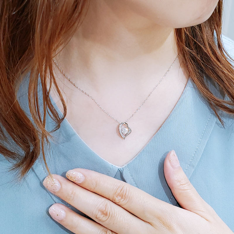 0.5 Carat Moissanite Diamond Dancing Stone Heart Necklace 925 Sterling Silver