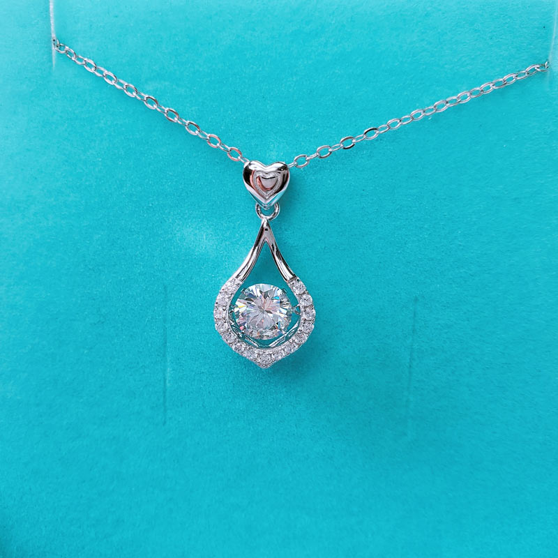 1 Carat Moissanite Diamond Dancing Stone Tear Drop Necklace 925 Sterling Silver