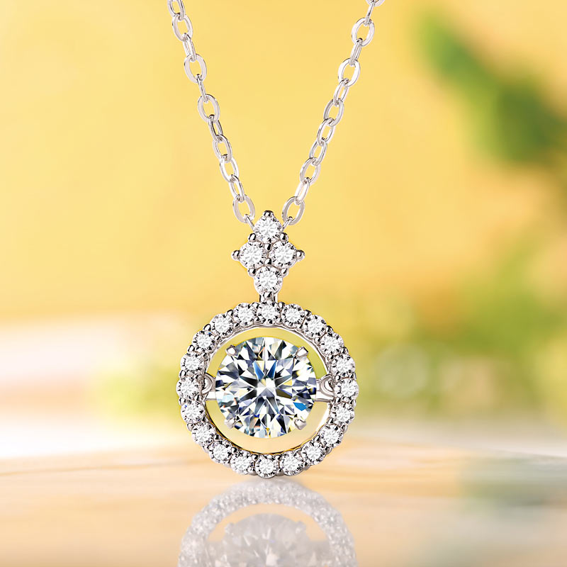1 Carat Moissanite Diamond Dancing Stone Necklace 925 Sterling Silver