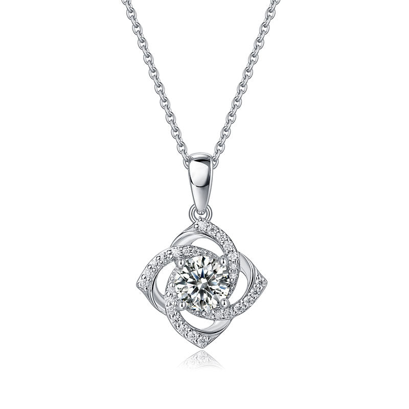 1 Ct Moissanite Diamond Rose Pendant Necklace 925 Sterling Silver