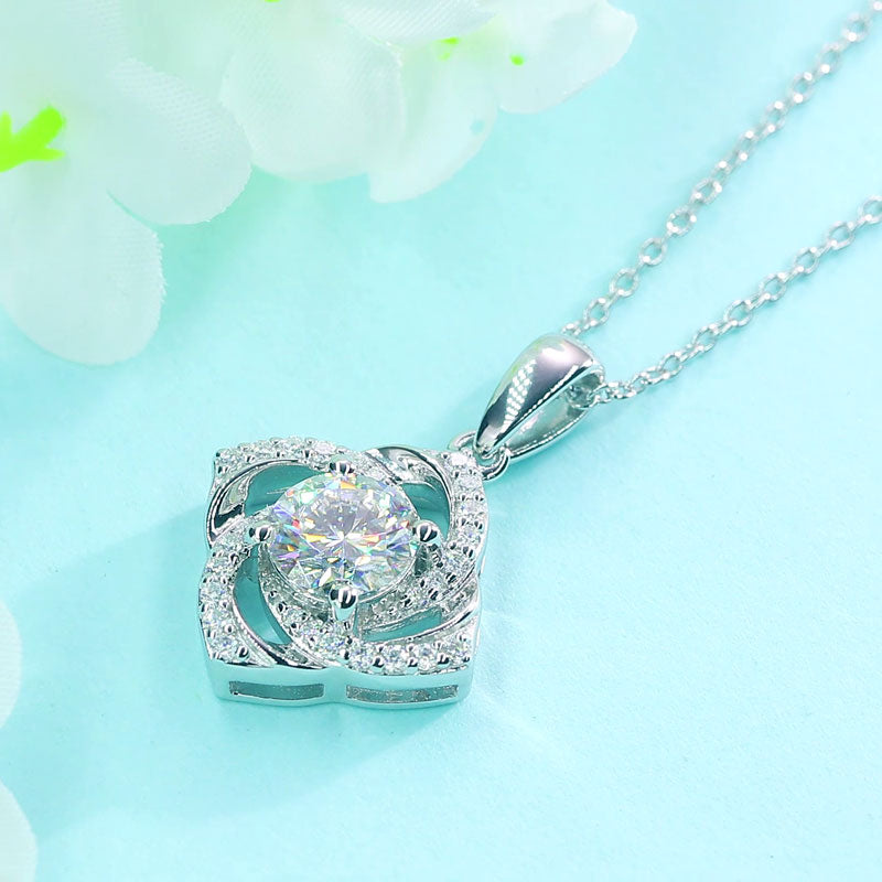 1 Ct Moissanite Diamond Rose Pendant Necklace 925 Sterling Silver