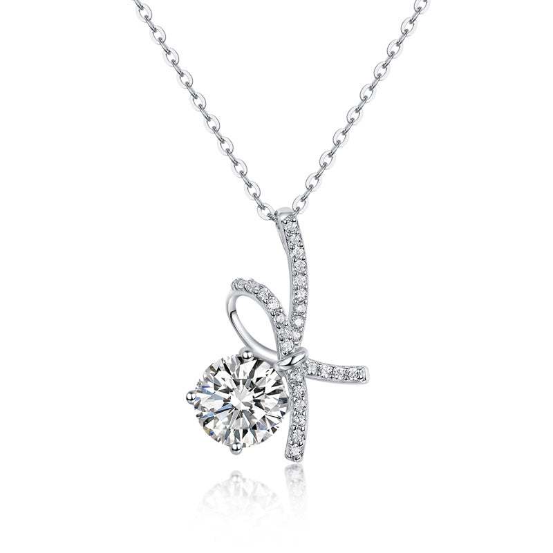 1 Carat Moissanite Diamond Ribbon Pendant Necklace 925 Sterling Silver