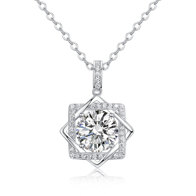 2 Carats Moissanite Diamond Octagram Pendant Necklace 925 Sterling Silver