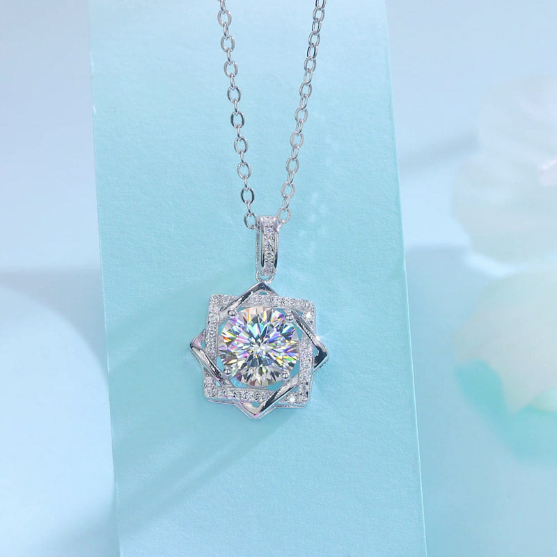2 Carats Moissanite Diamond Octagram Pendant Necklace 925 Sterling Silver