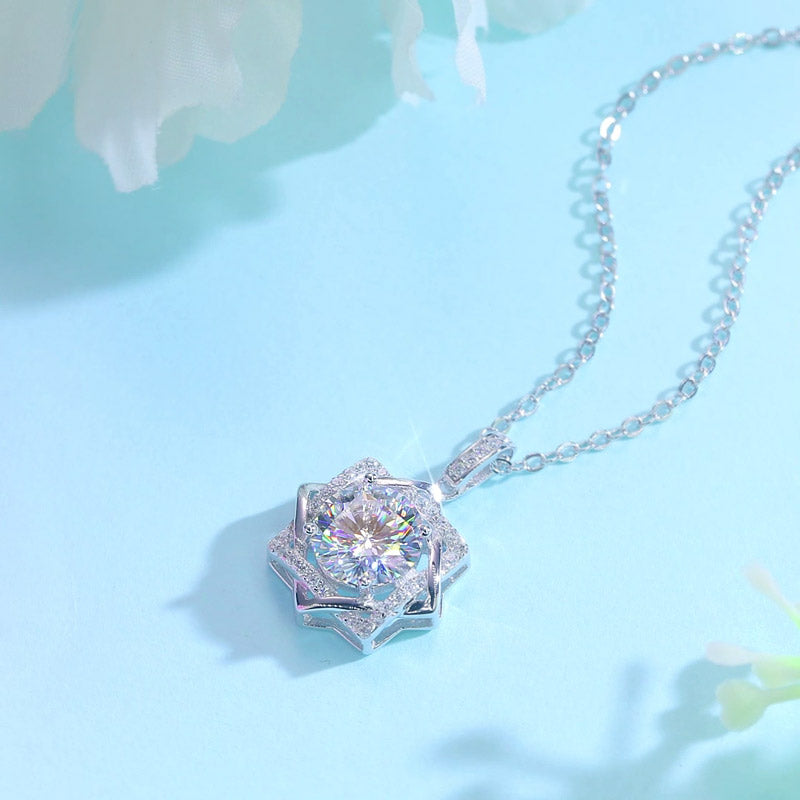 2 Carats Moissanite Diamond Octagram Pendant Necklace 925 Sterling Silver