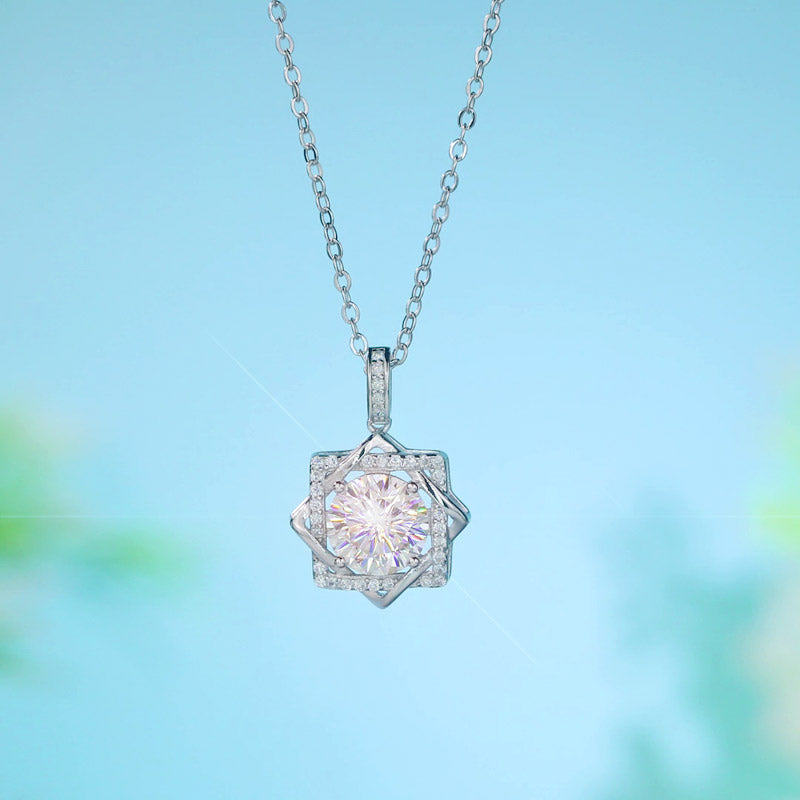 2 Carats Moissanite Diamond Octagram Pendant Necklace 925 Sterling Silver
