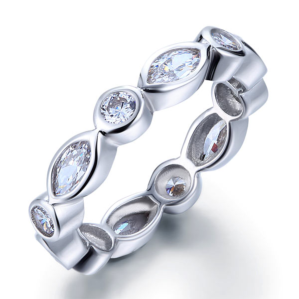 Marquise Solid 925 Sterling Silver Ring Eternity Band Wedding Jewelry