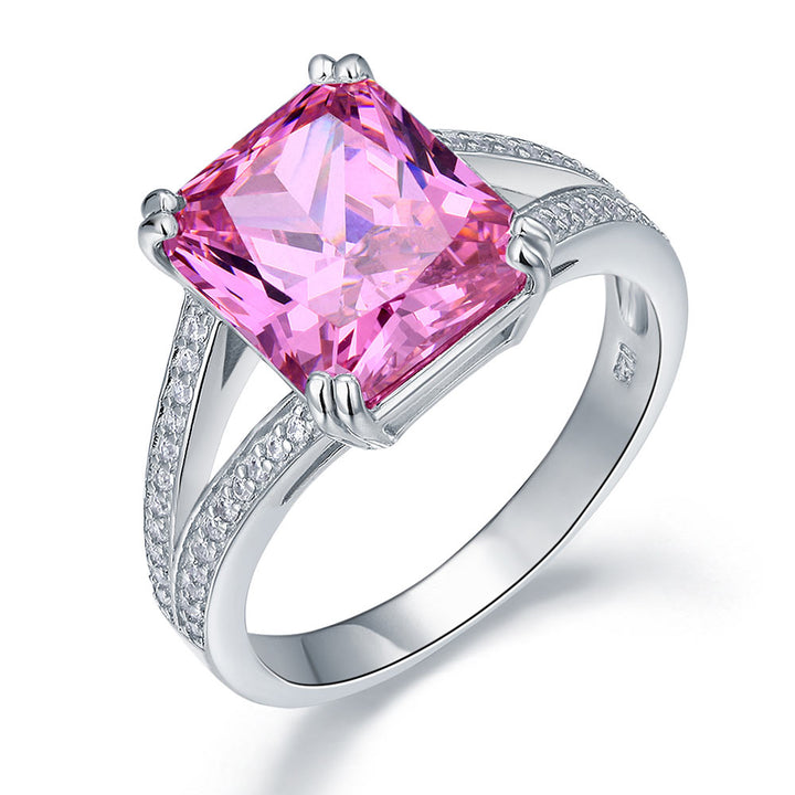 925 Sterling Silver Luxury Ring 6 Carat Fancy Pink Simulated Diamond Radiant Cut