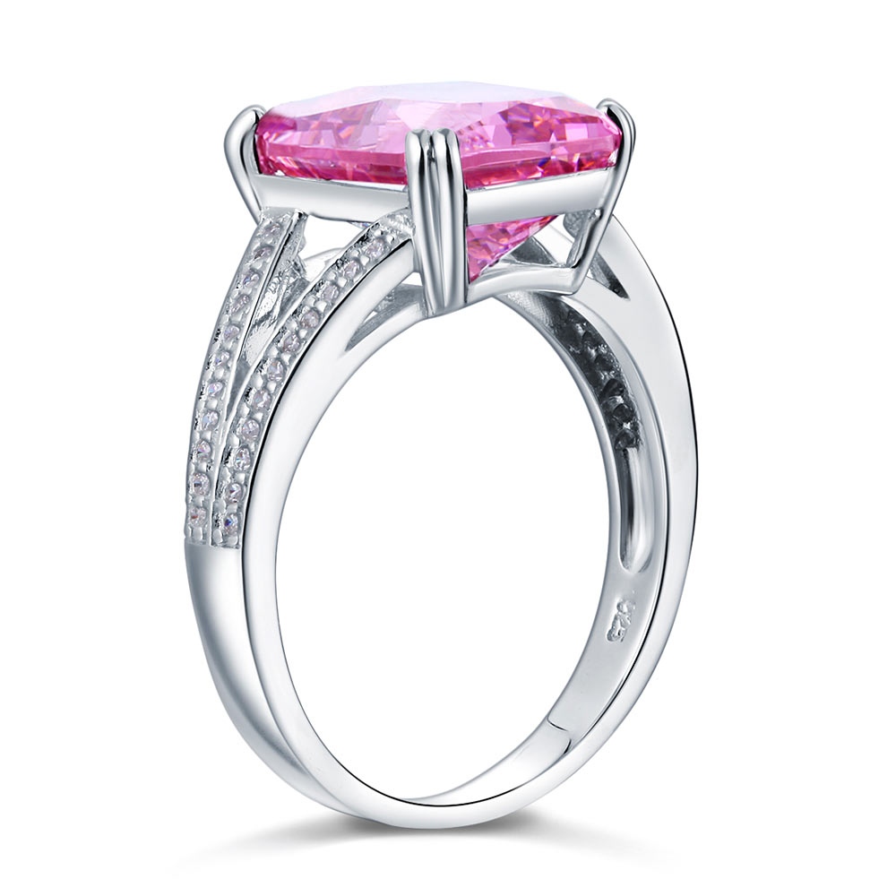 925 Sterling Silver Luxury Ring 6 Carat Fancy Pink Simulated Diamond Radiant Cut