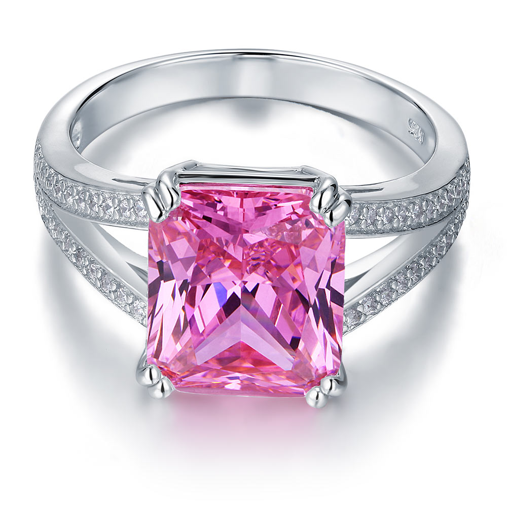 925 Sterling Silver Luxury Ring 6 Carat Fancy Pink Simulated Diamond Radiant Cut