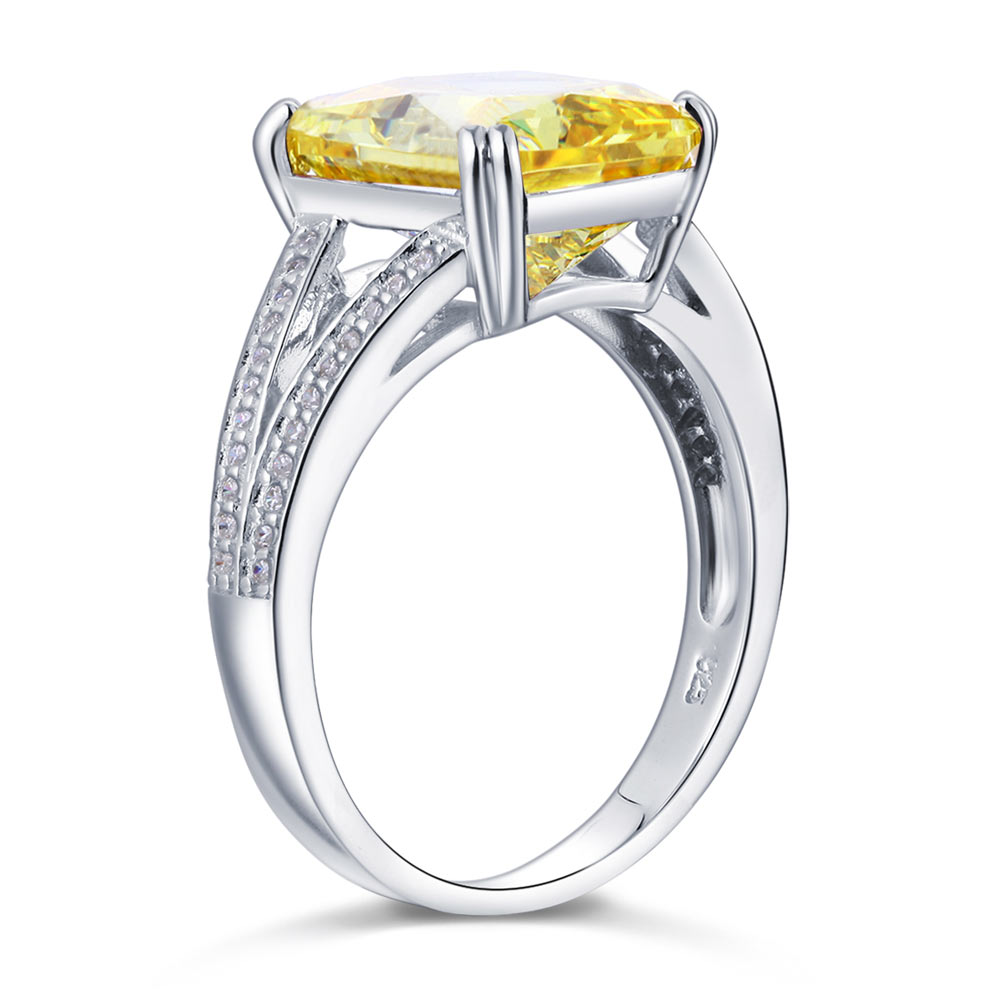925 Sterling Silver Luxury Ring 6 Carat Fancy Yellow Simulated Diamond Radiant Cut