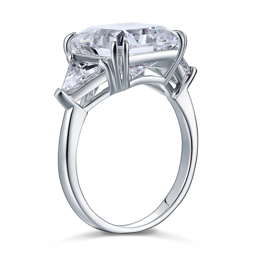 Solid 925 Sterling Silver Three-Stone Luxury Ring Anniversary 8 Carat Simulated Diamond