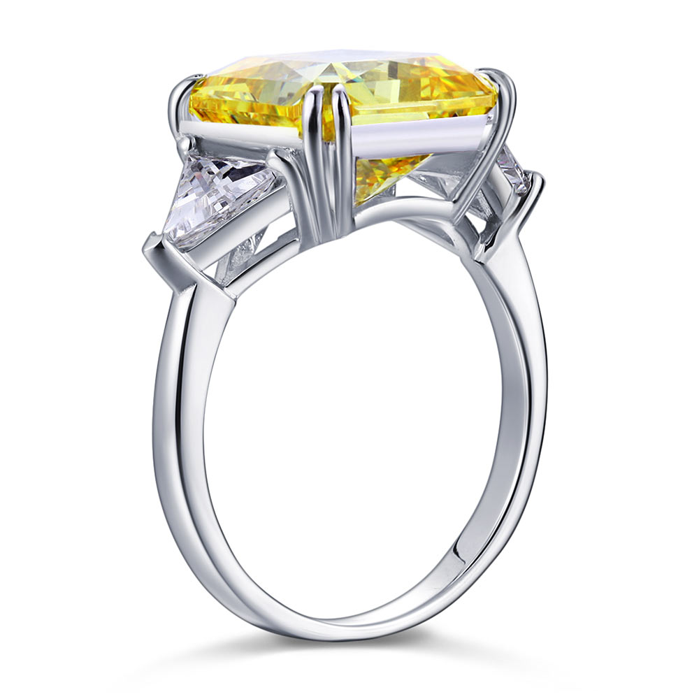 Solid 925 Sterling Silver Three-Stone Luxury Ring 8 Carat Yellow Canary Simulated Diamond