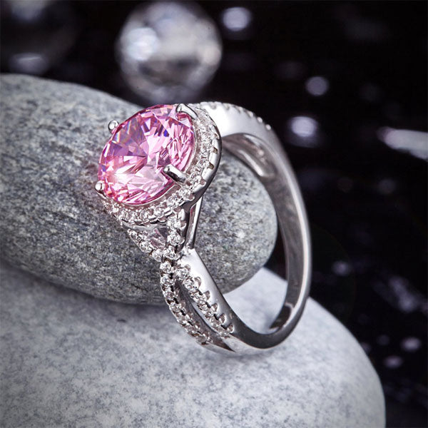 3 Carat Fancy Pink Simulated Diamond 925 Sterling Silver Wedding Engagement Luxury Ring Promise Anniversary
