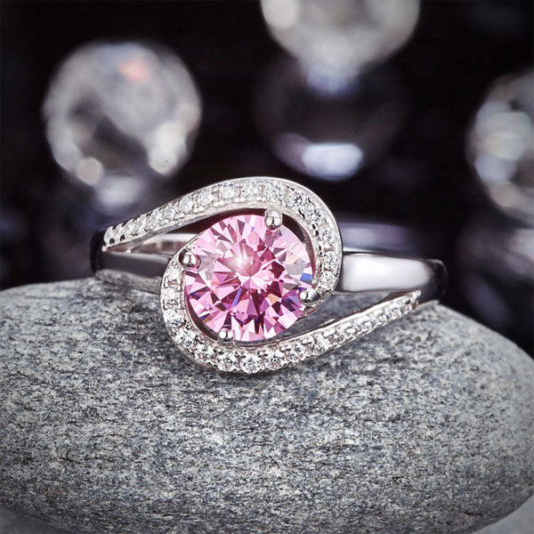 Twist Curl 925 Sterling Silver Wedding Engagement Ring 1.25 Ct Fancy Pink Simulated Diamond
