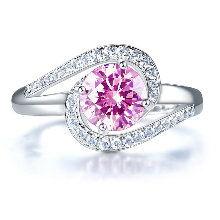 Twist Curl 925 Sterling Silver Wedding Engagement Ring 1.25 Ct Fancy Pink Simulated Diamond