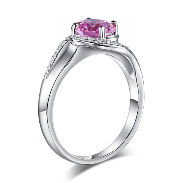 Twist Curl 925 Sterling Silver Wedding Engagement Ring 1.25 Ct Fancy Pink Simulated Diamond