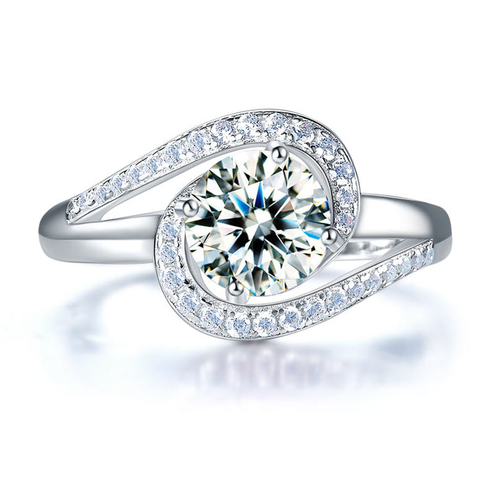 Twist Curl 925 Sterling Silver Wedding Engagement Ring 1.25 Ct Simulated Diamond