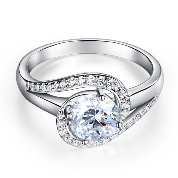 Twist Curl 925 Sterling Silver Wedding Engagement Ring 1.25 Ct Simulated Diamond