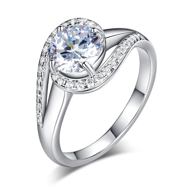 Twist Curl 925 Sterling Silver Wedding Engagement Ring 1.25 Ct Simulated Diamond