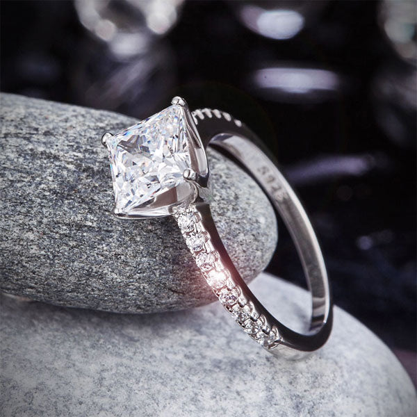 1.5 Ct Princess Cut Simulated Diamond 925 Sterling Silver Wedding Ring Engagement Promise Anniversary