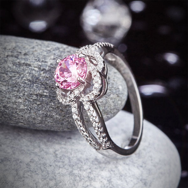Floral 925 Sterling Silver Wedding Promise Anniversary Ring 1 Ct Fancy Pink Simulated Diamond Jewelry
