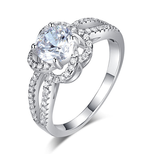Floral 925 Sterling Silver Wedding Promise Engagement Ring 1 Ct Simulated Diamond Jewelry