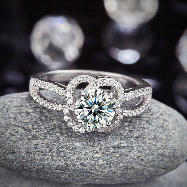 Floral 925 Sterling Silver Wedding Promise Engagement Ring 1 Ct Simulated Diamond Jewelry