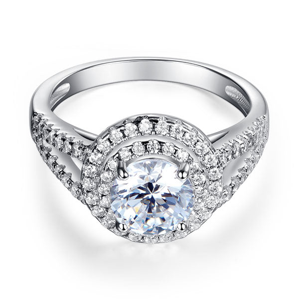 Double Halo 925 Sterling Silver Wedding Engagement Ring 1.25 Ct Simulated Diamond Promise Anniversary