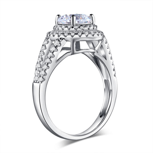 Double Halo 925 Sterling Silver Wedding Engagement Ring 1.25 Ct Simulated Diamond Promise Anniversary