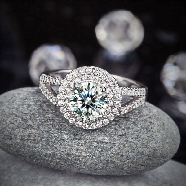 Double Halo 925 Sterling Silver Wedding Engagement Ring 1.25 Ct Simulated Diamond Promise Anniversary