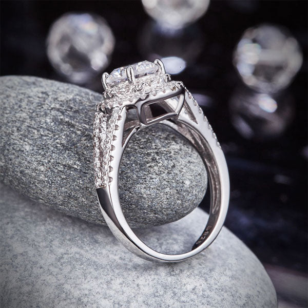 Double Halo 925 Sterling Silver Wedding Engagement Ring 1.25 Ct Simulated Diamond Promise Anniversary