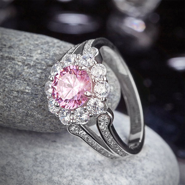 Art Deco Vintage style 925 Sterling Silver Wedding Ring 1.25 Ct Fancy Pink Simulated Diamond Promise Anniversary