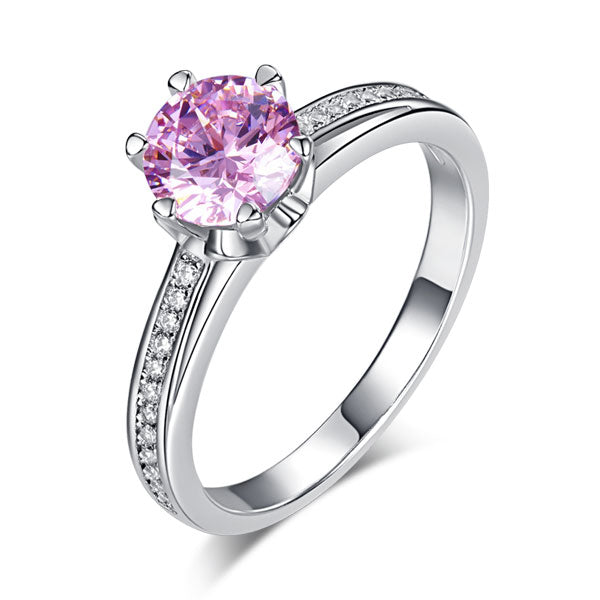 6 Claws 925 Sterling Silver Wedding Promise Anniversary Ring 1.25 Ct Fancy Pink Simulated Diamond Jewelry