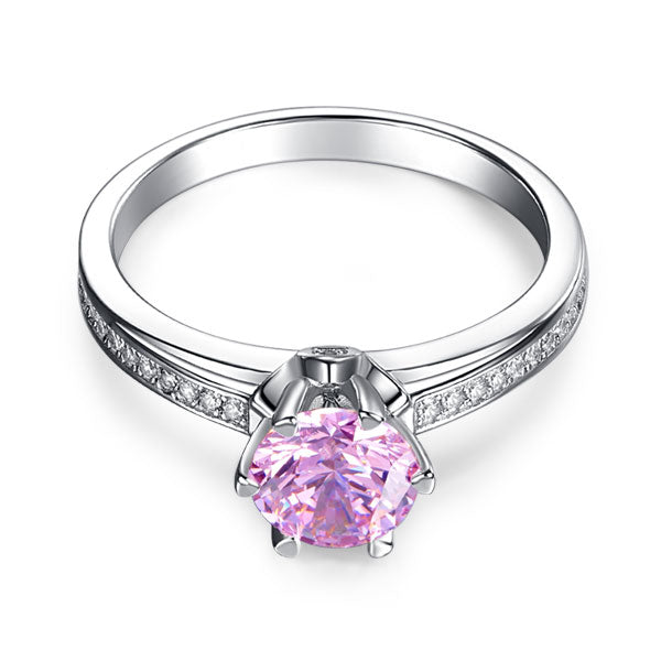 6 Claws 925 Sterling Silver Wedding Promise Anniversary Ring 1.25 Ct Fancy Pink Simulated Diamond Jewelry