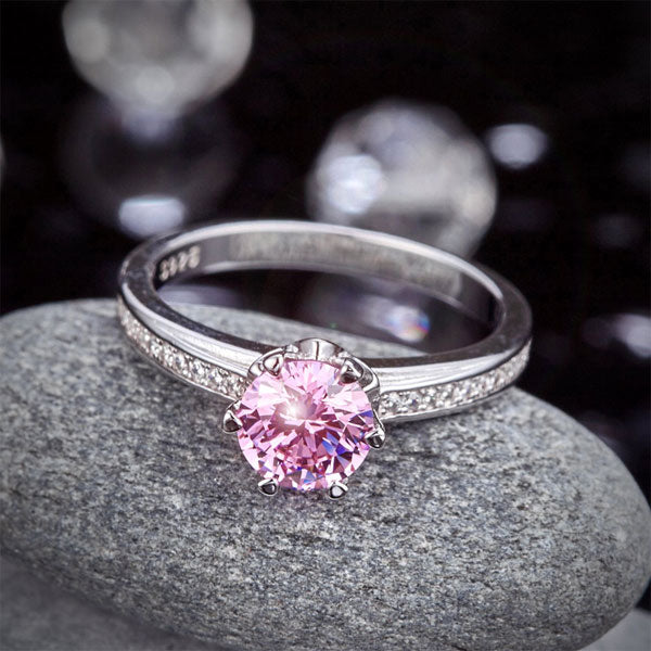 6 Claws 925 Sterling Silver Wedding Promise Anniversary Ring 1.25 Ct Fancy Pink Simulated Diamond Jewelry