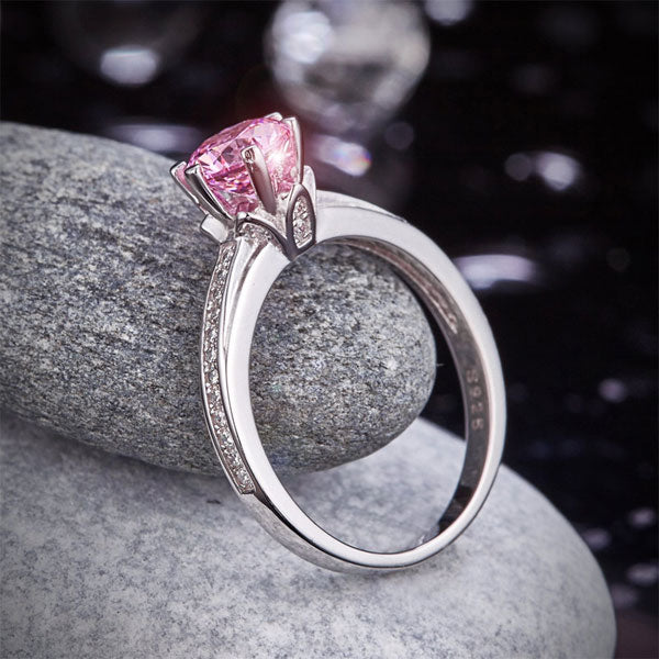6 Claws 925 Sterling Silver Wedding Promise Anniversary Ring 1.25 Ct Fancy Pink Simulated Diamond Jewelry