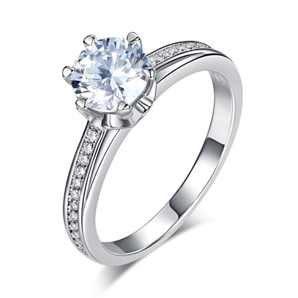 6 Claws 925 Sterling Silver Wedding Promise Engagement Ring 1.25 Ct Simulated Diamond Jewelry