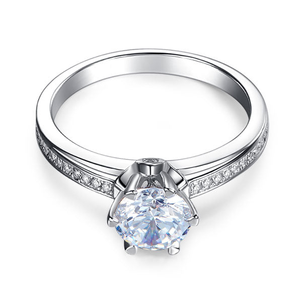 6 Claws 925 Sterling Silver Wedding Promise Engagement Ring 1.25 Ct Simulated Diamond Jewelry