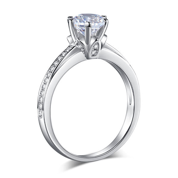 6 Claws 925 Sterling Silver Wedding Promise Engagement Ring 1.25 Ct Simulated Diamond Jewelry