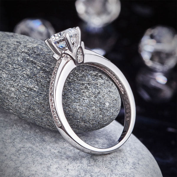 6 Claws 925 Sterling Silver Wedding Promise Engagement Ring 1.25 Ct Simulated Diamond Jewelry