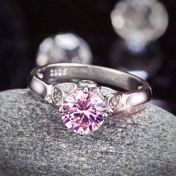 Flower 925 Sterling Silver Wedding Promise Anniversary Ring 1.25 Ct Fancy Pink Simulated Diamond Jewelry
