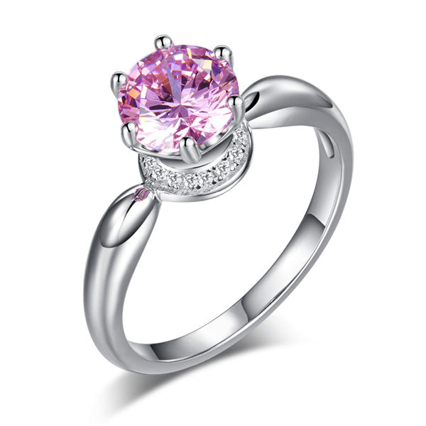6 Claws Crown 925 Sterling Silver Wedding Promise Anniversary Ring 1.25 Ct Fancy Pink Simulated Diamond Jewelry