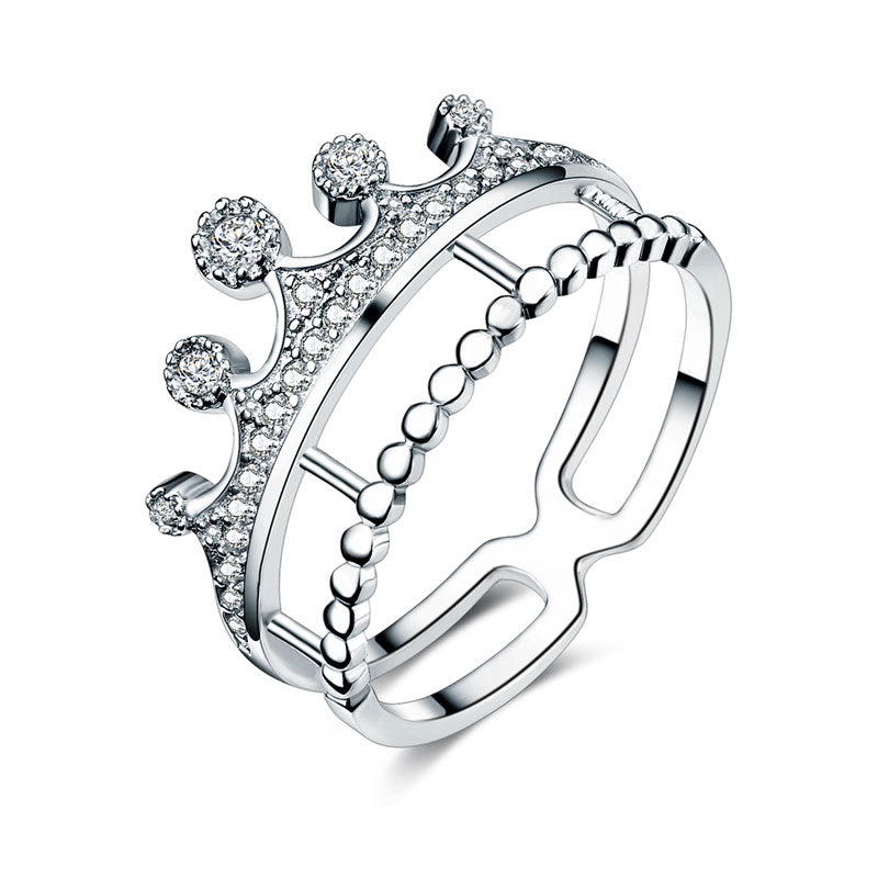 Solid 925 Sterling Silver Ring Crown Shape Simulated Diamond for Lady Trendy Stylish Jewelry