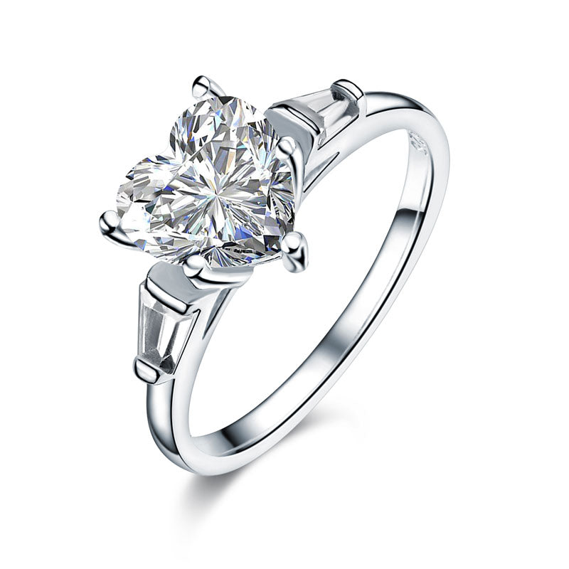 Solid 925 Sterling Silver Wedding Engagement Promise Ring 2 Carat Heart Jewelry Simulated Diamond
