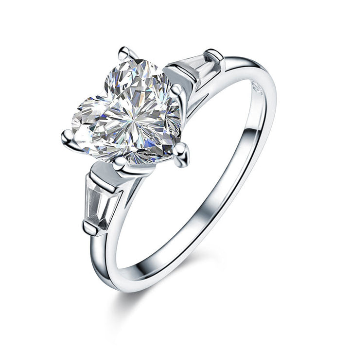 Solid 925 Sterling Silver Wedding Engagement Promise Ring 2 Carat Heart Jewelry Simulated Diamond