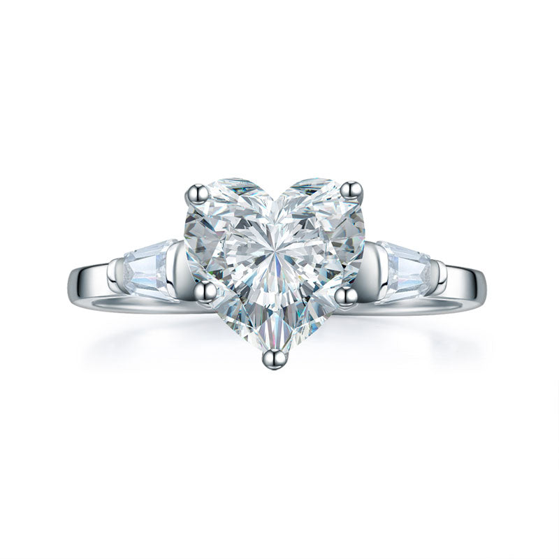 Solid 925 Sterling Silver Wedding Engagement Promise Ring 2 Carat Heart Jewelry Simulated Diamond