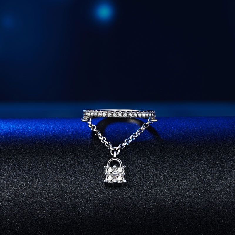 Solid 925 Sterling Silver Band Ring Dangle Purse Sparkling Simulated Diamond for Lady Trendy Stylish
